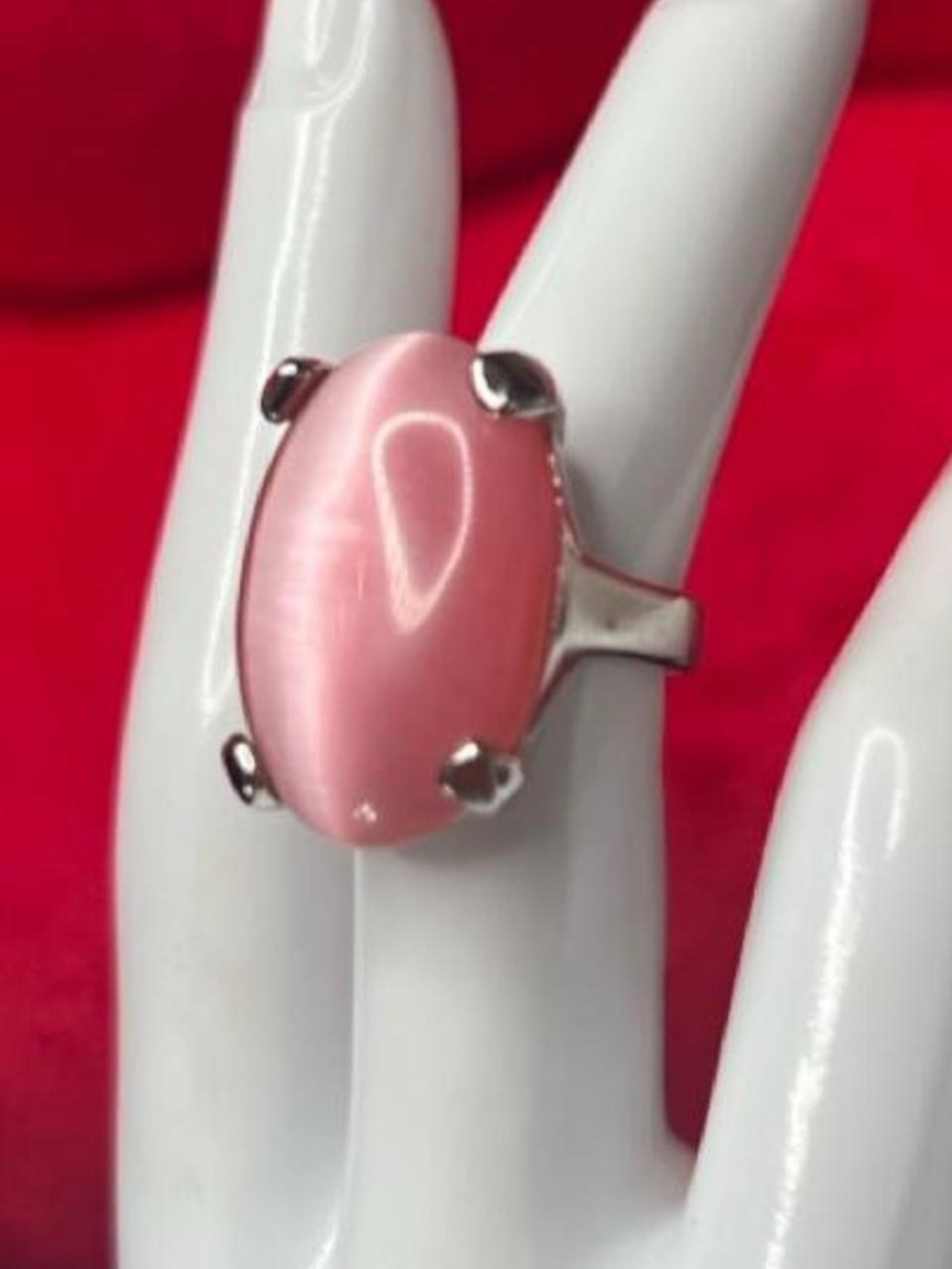 Pink Cat's Eye Oval Cocktail Ring - Women Jewelry